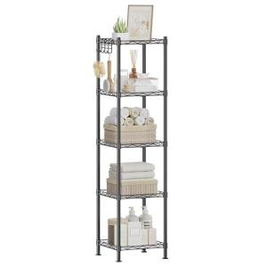Compact Metal Bathroom Shelf with Removable Hooks