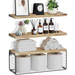 Rustic Wall Floating Shelves with Wire Basket