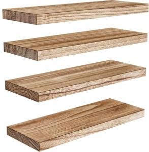 Set of 4 Floating Wooden Shelves in Light Brown