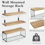 Rustic Wall Floating Shelves with Wire Basket
