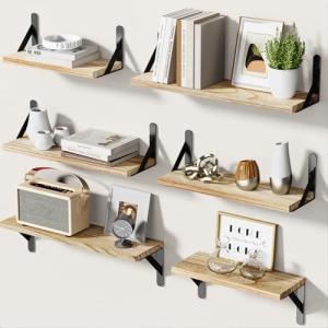 Pipishell Rustic Wood Floating Shelves Set of 6