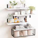 Rustic 4+1 Tier Floating Shelves with Storage Basket