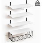 Rustic 4+1 Tier Floating Shelves with Storage Basket