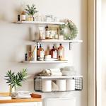 Rustic 4+1 Tier Floating Shelves with Storage Basket