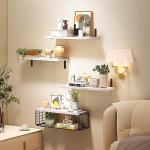 Rustic 4+1 Tier Floating Shelves with Storage Basket