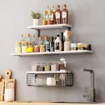 Rustic 4+1 Tier Floating Shelves with Storage Basket