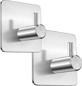 Set of 2 Silver Self-Adhesive Towel Hooks