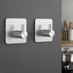 Set of 2 Silver Self-Adhesive Towel Hooks