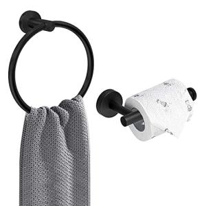 Matte Black Toilet Roll Holder and Towel Ring Set