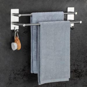 Self-Adhesive Stainless Steel Towel Rack with Hooks
