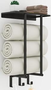 Wall-Mounted Towel Rack with Shelf and Hooks