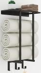 Wall-Mounted Towel Rack with Shelf and Hooks