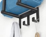 Wall-Mounted Towel Rack with Shelf and Hooks