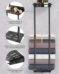 Adjustable Black Towel Rack with Shelf and Hooks