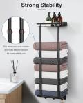 Adjustable Black Towel Rack with Shelf and Hooks