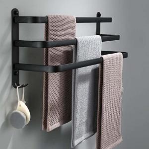 60CM Black Aluminum Towel Holder, Three-Rod Design