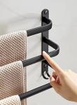 60CM Black Aluminum Towel Holder, Three-Rod Design