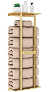 Gold Wall-Mounted Towel Rack with Shelf