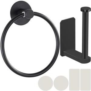 Self-Adhesive Matte Black Bathroom Roll Holder Set