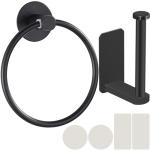 Self-Adhesive Matte Black Bathroom Roll Holder Set