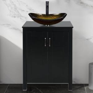Stylish Black Bathroom Sink Cabinet with Gold Vessel