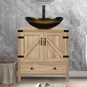 Modern Gold Glass Sink Bathroom Vanity Cabinet