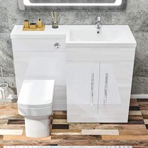 Modern L-Shape Bathroom Vanity Sink and Toilet Set