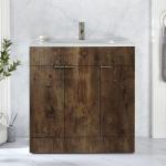 Dark Oak Floorstanding Bathroom Vanity Unit with Gold Handle