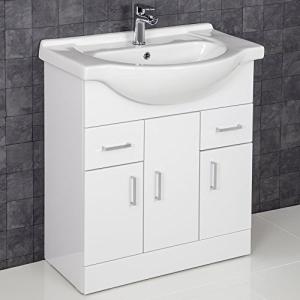 Glossy White Bathroom Vanity Unit with Sink and Tap