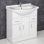 Glossy White Bathroom Vanity Unit with Sink and Tap