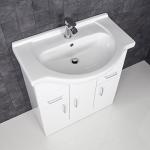 Glossy White Bathroom Vanity Unit with Sink and Tap