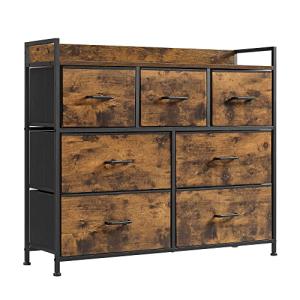 SONGMICS 7-Drawer Fabric Chest, Rustic Brown & Black