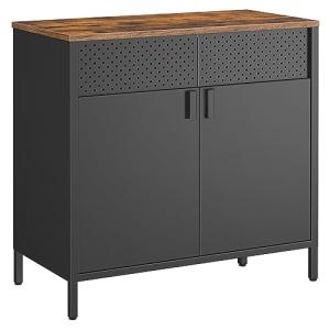 SONGMICS Double Door Metal Storage Cabinet, Rustic Style