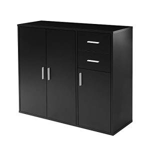 Black Sideboard Storage Unit with Doors and Drawers