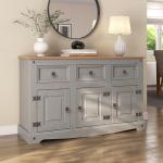 Grey Wooden Sideboard with Three Doors and Drawers