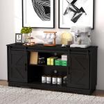 Black Wooden Sideboard with Sliding Barn Doors