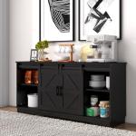 Black Wooden Sideboard with Sliding Barn Doors
