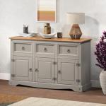 Grey 3-Door Pine Sideboard for Living Room