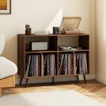 COSTWAY Rustic Record Player Stand with Shelves