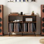 COSTWAY Rustic Record Player Stand with Shelves