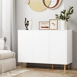 White Sideboard Storage Cabinet with Adjustable Shelves