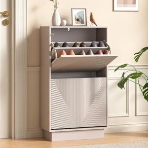 Slim Shoe Cabinet with 2 Flip Drawers