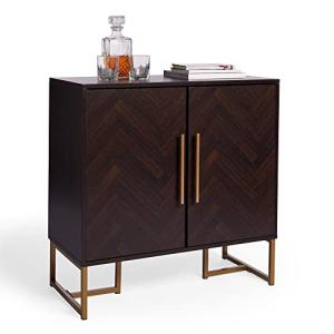Dark Wood Chevron Sideboard with Gold Accents