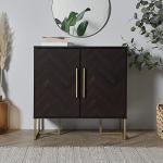 Dark Wood Chevron Sideboard with Gold Accents