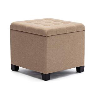 Beige Pouffe Footstool Storage Ottoman with Lid