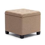 Beige Pouffe Footstool Storage Ottoman with Lid