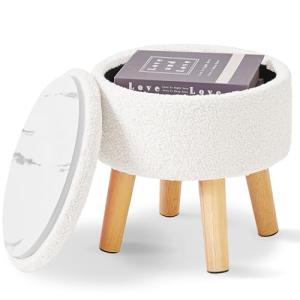 IBUYKE Round Velvet Footstool with Storage, Cream