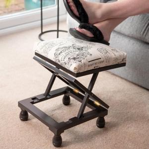 Adjustable Footstool with Solid Wood Frame