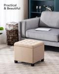Beige Pouffe Footstool Storage Ottoman with Lid