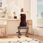 YMYNY Grey Vanity Stool with Metal Legs
